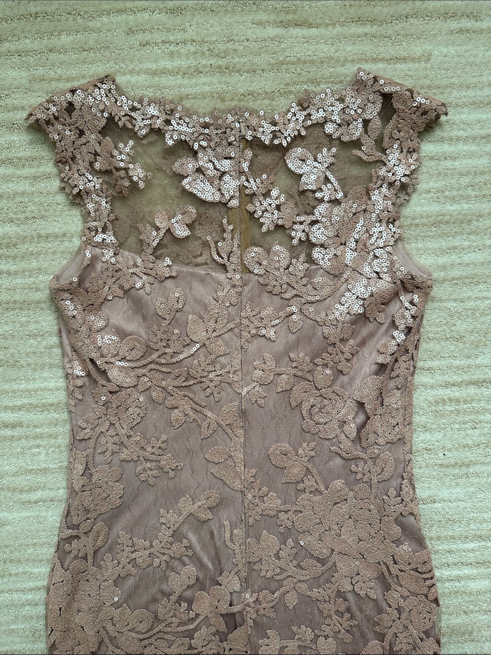 Tadashi Shoji Blush Pink Sequin Floral Lace Midi Dress Cocktail Wedding Size 4 - Picture 10 of 17